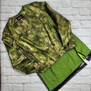 Vintage Neto Embossed Snakeskin Pattern Green Leather Fitted Jacket sz 8 Runway
